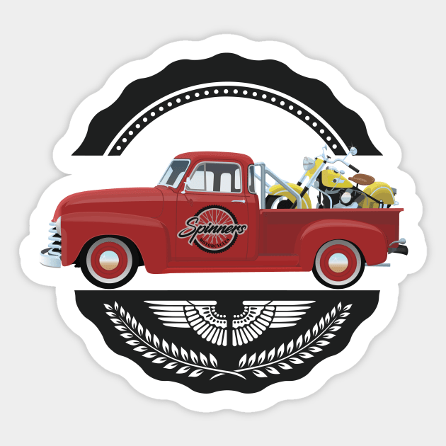 1953 Chevy Pickup Truck with 1953 Indian Chief Roadmaster Sticker by BurrowsImages